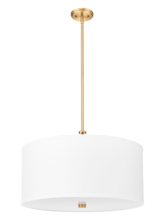 Z-Lite Linden 24" 1-Light LED Integrated Modern Gold Steel Frame White Fabric and Glass Shade Pendant Light