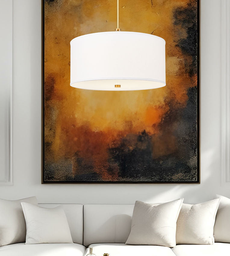 Z-Lite Linden 24" 1-Light LED Integrated Modern Gold Steel Frame White Fabric and Glass Shade Pendant Light