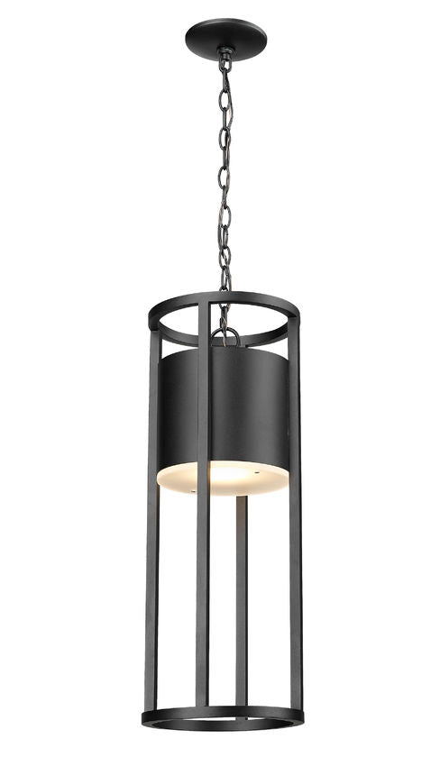 Z-Lite Luca 10" 1-Light LED Black Aluminum Outdoor Chain Mount Ceiling Fixture With Etched Glass Shade