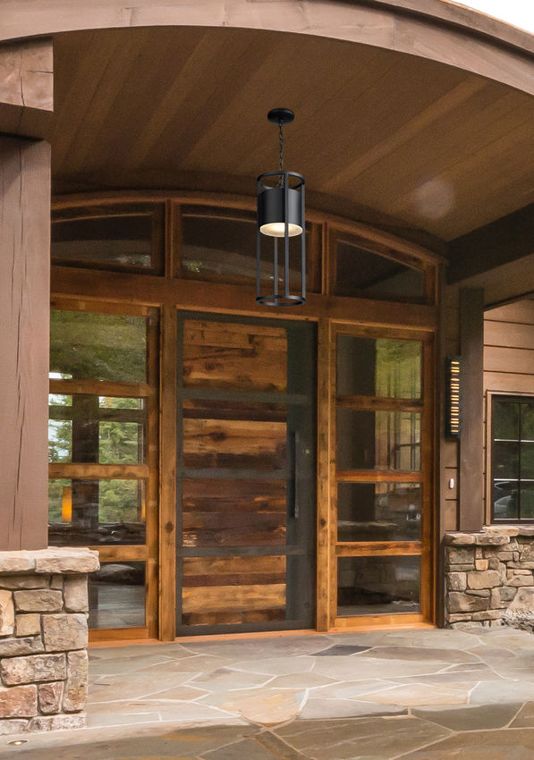 Z-Lite Luca 10" 1-Light LED Black Aluminum Outdoor Chain Mount Ceiling Fixture With Etched Glass Shade