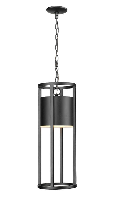 Z-Lite Luca 10" 1-Light LED Black Aluminum Outdoor Chain Mount Ceiling Fixture With Etched Glass Shade
