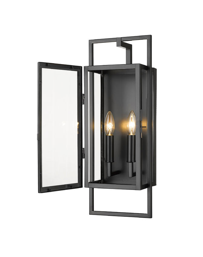 Z-Lite Lucian 8" 2-Light Black Aluminum Outdoor Wall Sconce With Clear Glass Shade