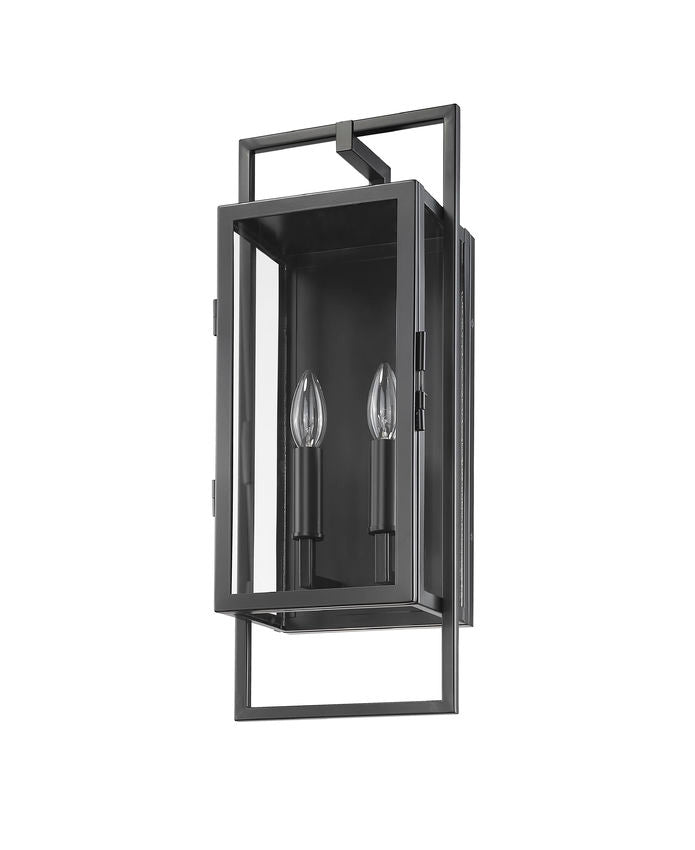 Z-Lite Lucian 8" 2-Light Black Aluminum Outdoor Wall Sconce With Clear Glass Shade