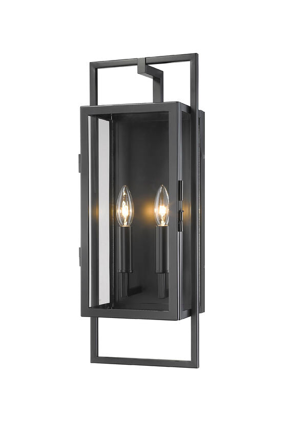 Z-Lite Lucian 8" 2-Light Black Aluminum Outdoor Wall Sconce With Clear Glass Shade