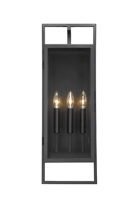 Z-Lite Lucian 9" 3-Light Black Aluminum Outdoor Wall Sconce With Clear Glass Shade