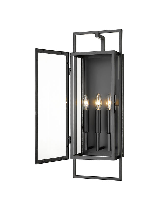 Z-Lite Lucian 9" 3-Light Black Aluminum Outdoor Wall Sconce With Clear Glass Shade