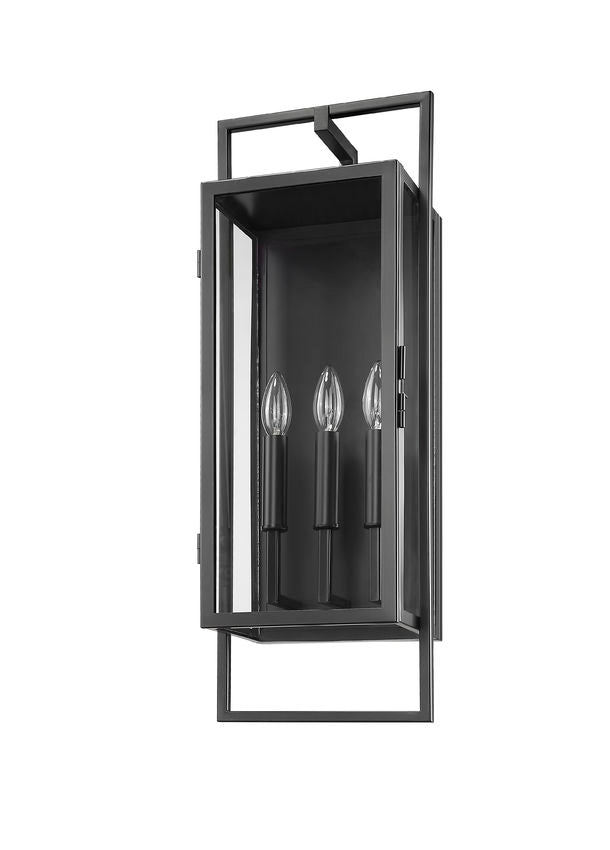 Z-Lite Lucian 9" 3-Light Black Aluminum Outdoor Wall Sconce With Clear Glass Shade