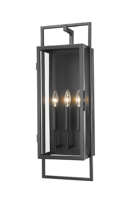 Z-Lite Lucian 9" 3-Light Black Aluminum Outdoor Wall Sconce With Clear Glass Shade