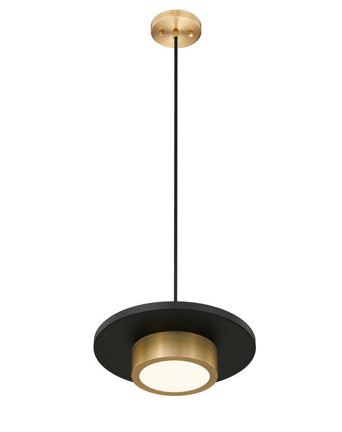 Z-Lite Ludo 12" 1-Light LED-Integrated Matte Black and Modern Gold Steel Frame Frosted Acrylic Shade Pendant Light