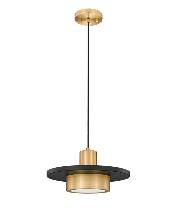Z-Lite Ludo 12" 1-Light LED-Integrated Matte Black and Modern Gold Steel Frame Frosted Acrylic Shade Pendant Light