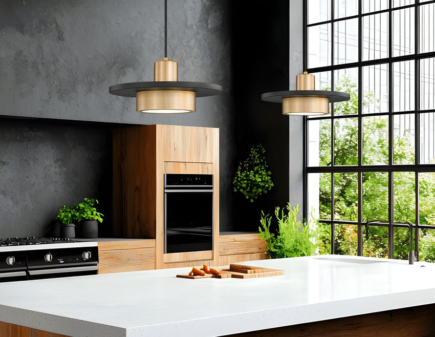 Z-Lite Ludo 12" 1-Light LED-Integrated Matte Black and Modern Gold Steel Frame Frosted Acrylic Shade Pendant Light