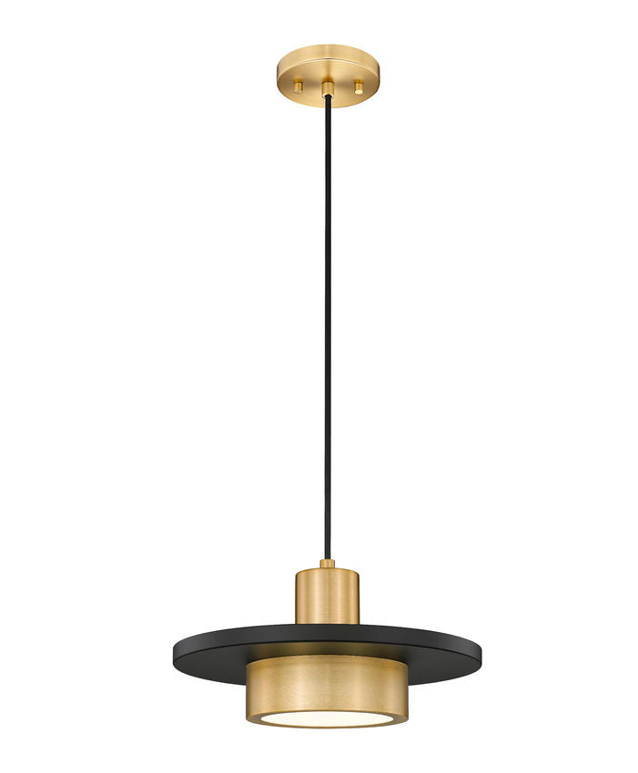 Z-Lite Ludo 12" 1-Light LED-Integrated Matte Black and Modern Gold Steel Frame Frosted Acrylic Shade Pendant Light