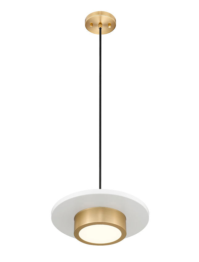 Z-Lite Ludo 12" 1-Light LED-Integrated Matte White and Modern Gold Steel Frame Frosted Acrylic Shade Pendant Light