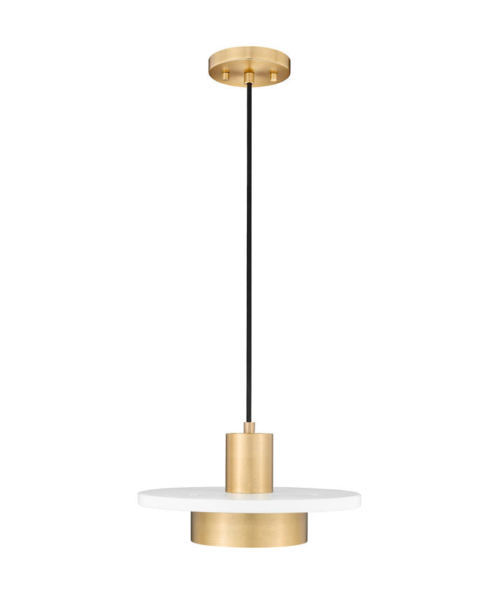 Z-Lite Ludo 12" 1-Light LED-Integrated Matte White and Modern Gold Steel Frame Frosted Acrylic Shade Pendant Light