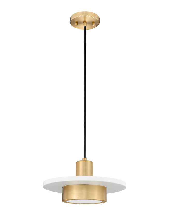 Z-Lite Ludo 12" 1-Light LED-Integrated Matte White and Modern Gold Steel Frame Frosted Acrylic Shade Pendant Light