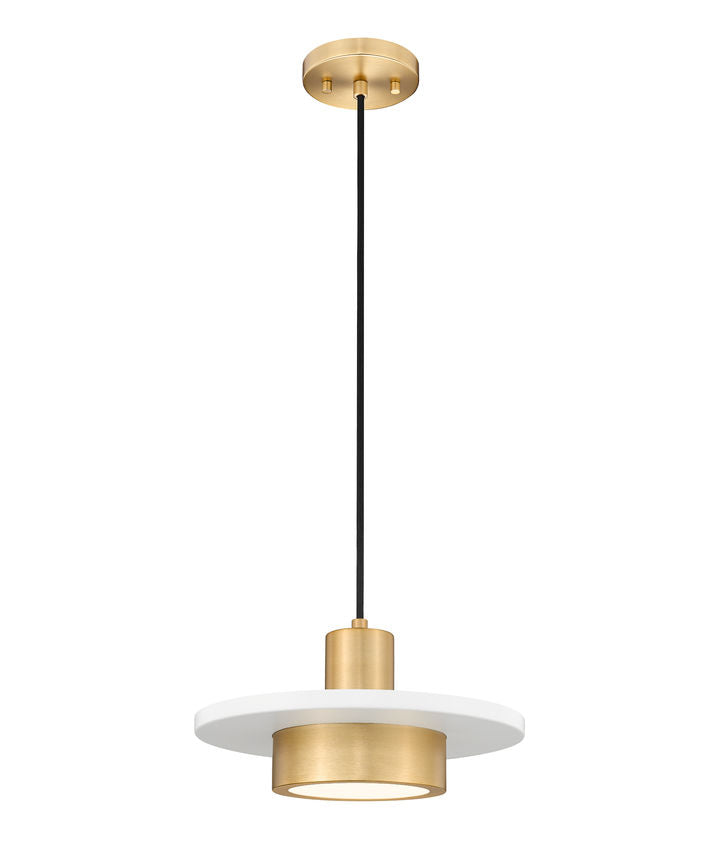 Z-Lite Ludo 12" 1-Light LED-Integrated Matte White and Modern Gold Steel Frame Frosted Acrylic Shade Pendant Light