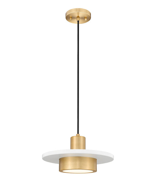 Z-Lite Ludo 12" 1-Light LED-Integrated Matte White and Modern Gold Steel Frame Frosted Acrylic Shade Pendant Light