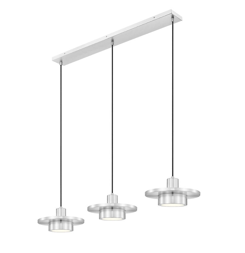 Z-Lite Ludo 12" 3-Light LED-Integrated Brushed Nickel Steel Frame Frosted Acrylic Shade Linear Chandelier