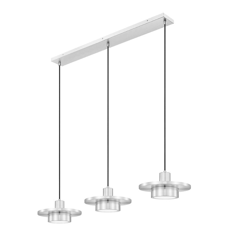 Z-Lite Ludo 12" 3-Light LED-Integrated Brushed Nickel Steel Frame Frosted Acrylic Shade Linear Chandelier