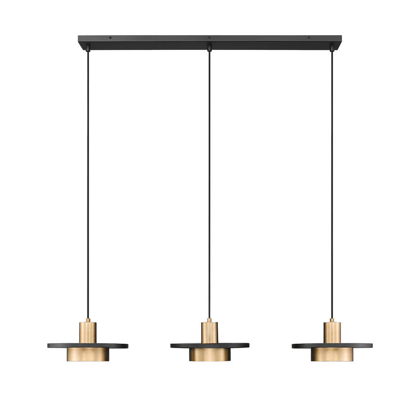 Z-Lite Ludo 12" 3-Light LED-Integrated Matte Black and Modern Gold Steel Frame Frosted Acrylic Shade Linear Chandelier