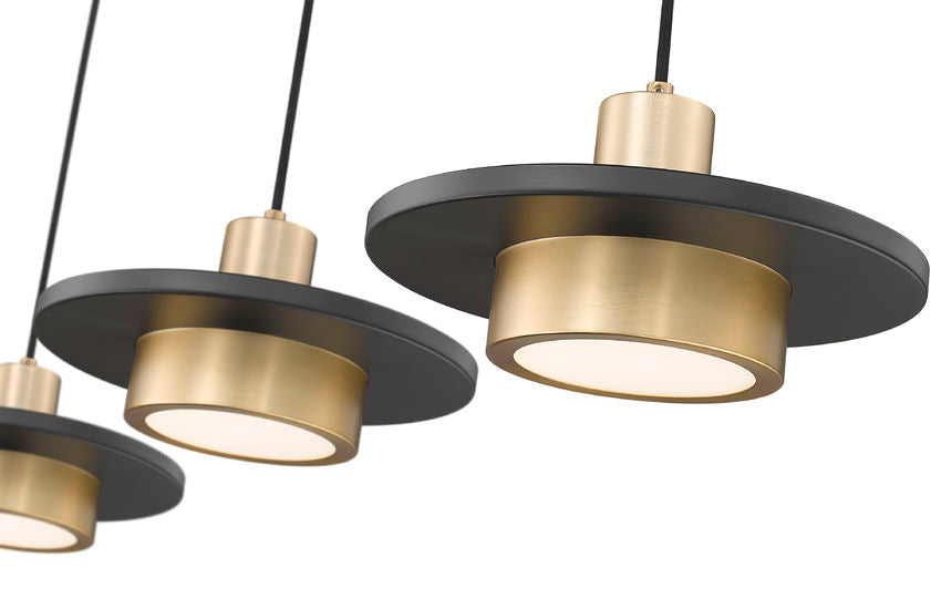Z-Lite Ludo 12" 3-Light LED-Integrated Matte Black and Modern Gold Steel Frame Frosted Acrylic Shade Linear Chandelier