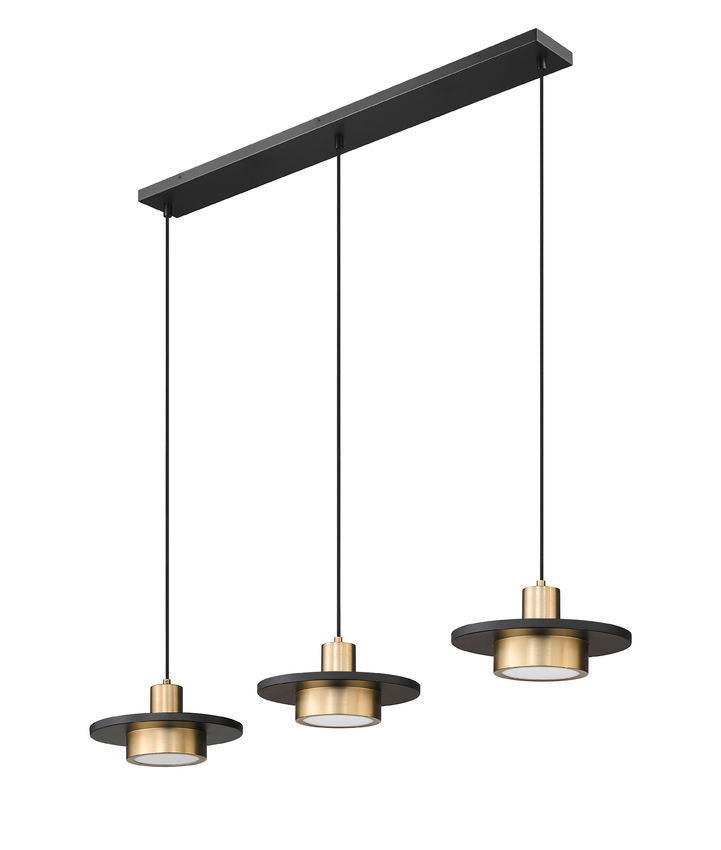 Z-Lite Ludo 12" 3-Light LED-Integrated Matte Black and Modern Gold Steel Frame Frosted Acrylic Shade Linear Chandelier