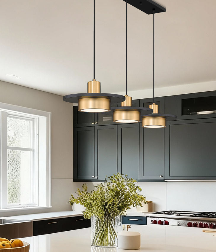 Z-Lite Ludo 12" 3-Light LED-Integrated Matte Black and Modern Gold Steel Frame Frosted Acrylic Shade Linear Chandelier