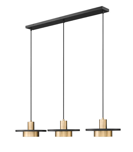 Z-Lite Ludo 12" 3-Light LED-Integrated Matte Black and Modern Gold Steel Frame Frosted Acrylic Shade Linear Chandelier