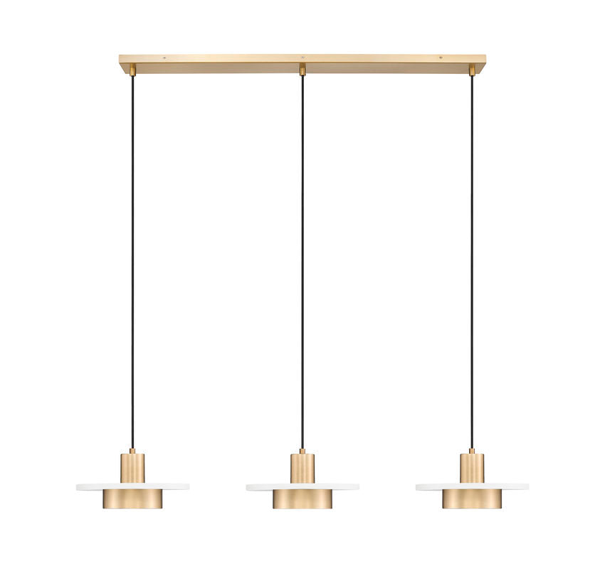 Z-Lite Ludo 12" 3-Light LED-Integrated Matte White and Modern Gold Steel Frame Frosted Acrylic Shade Linear Chandelier