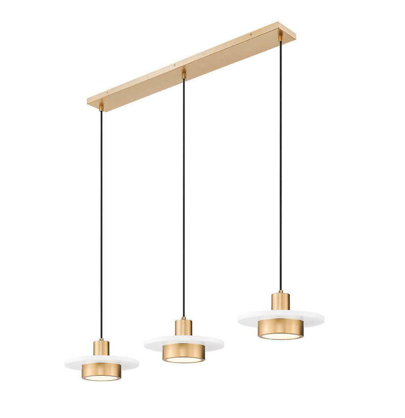 Z-Lite Ludo 12" 3-Light LED-Integrated Matte White and Modern Gold Steel Frame Frosted Acrylic Shade Linear Chandelier