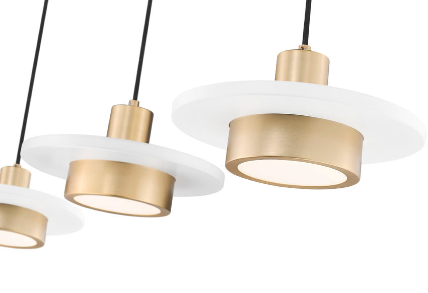 Z-Lite Ludo 12" 3-Light LED-Integrated Matte White and Modern Gold Steel Frame Frosted Acrylic Shade Linear Chandelier