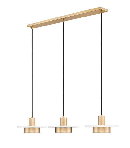 Z-Lite Ludo 12" 3-Light LED-Integrated Matte White and Modern Gold Steel Frame Frosted Acrylic Shade Linear Chandelier