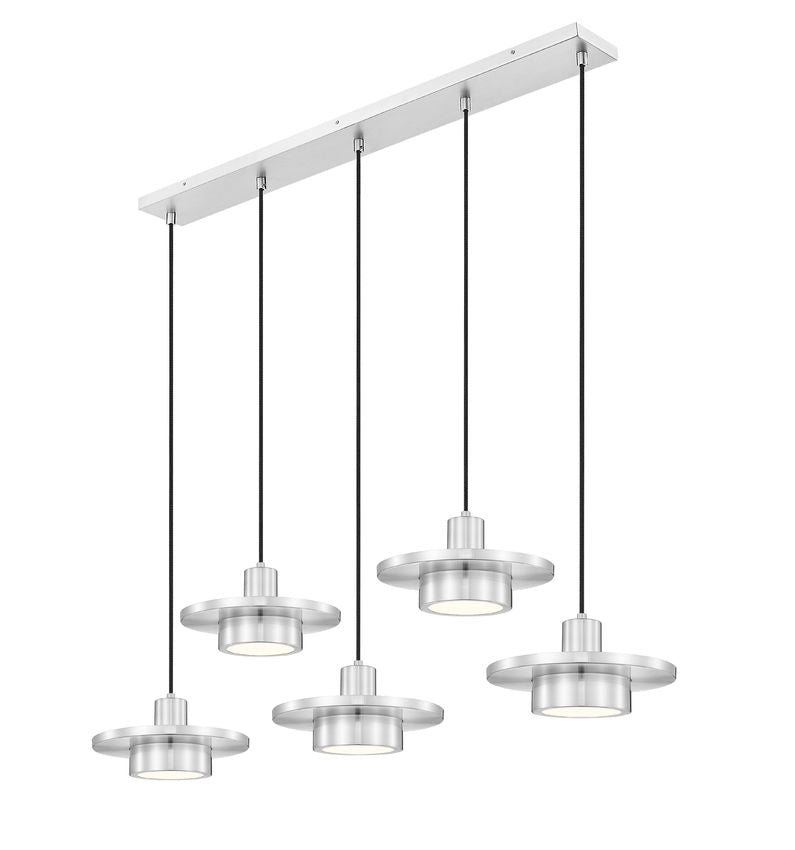 Z-Lite Ludo 12" 5-Light LED-Integrated Brushed Nickel Steel Frame Frosted Acrylic Shade Linear Chandelier