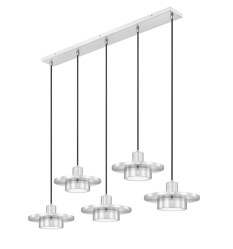 Z-Lite Ludo 12" 5-Light LED-Integrated Brushed Nickel Steel Frame Frosted Acrylic Shade Linear Chandelier