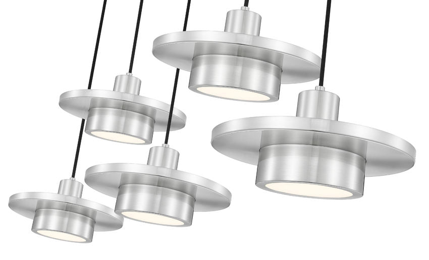 Z-Lite Ludo 12" 5-Light LED-Integrated Brushed Nickel Steel Frame Frosted Acrylic Shade Linear Chandelier