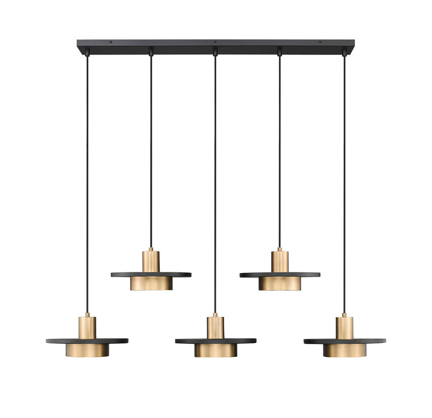 Z-Lite Ludo 12" 5-Light LED-Integrated Matte Black and Modern Gold Steel Frame Frosted Acrylic Shade Linear Chandelier