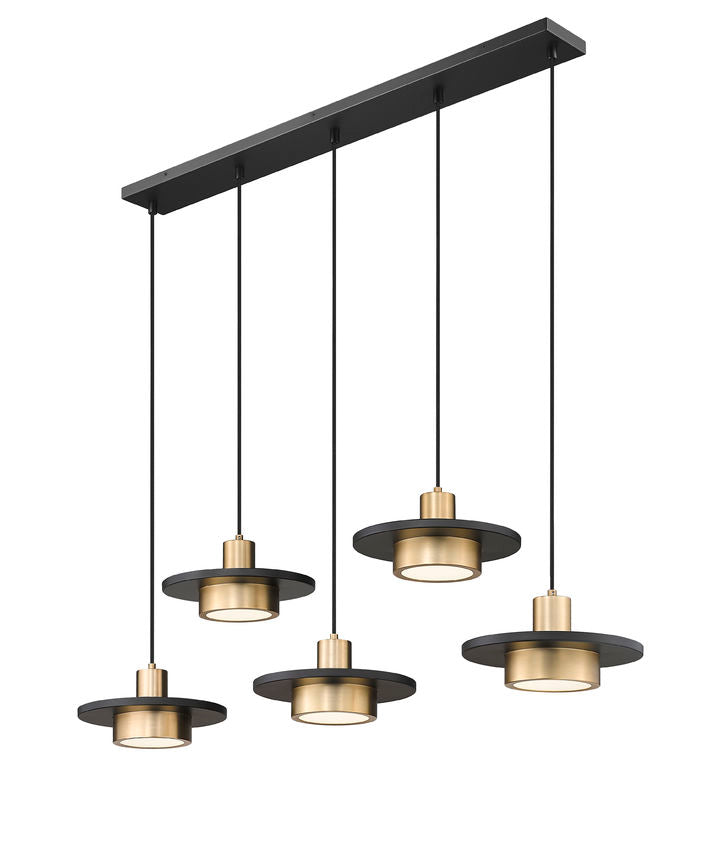 Z-Lite Ludo 12" 5-Light LED-Integrated Matte Black and Modern Gold Steel Frame Frosted Acrylic Shade Linear Chandelier