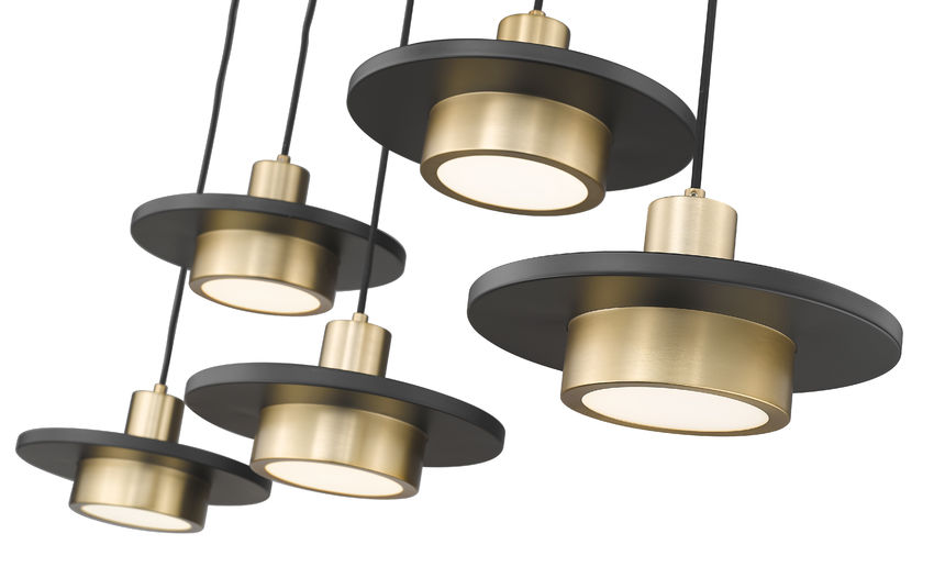 Z-Lite Ludo 12" 5-Light LED-Integrated Matte Black and Modern Gold Steel Frame Frosted Acrylic Shade Linear Chandelier