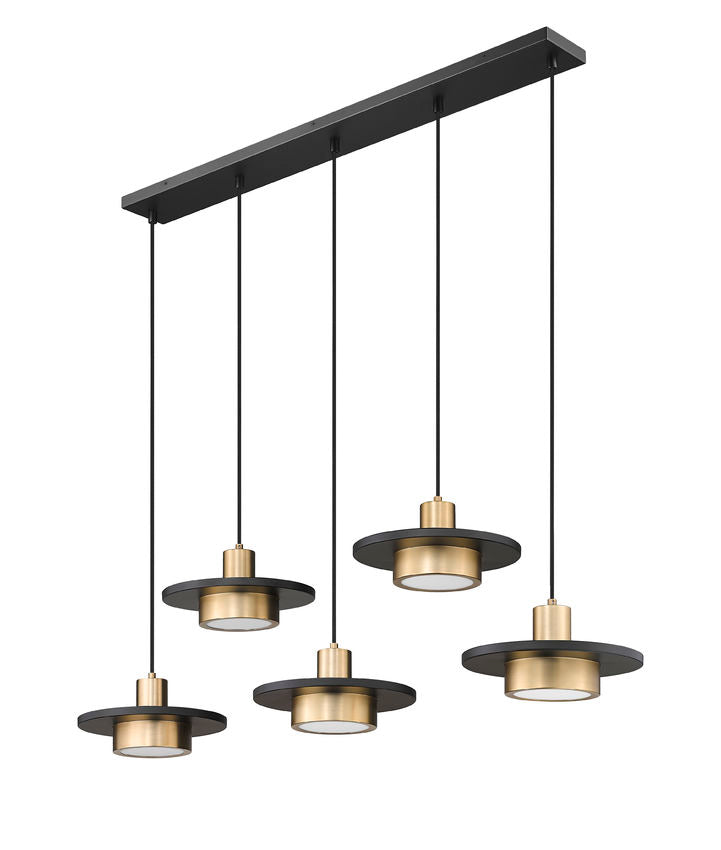 Z-Lite Ludo 12" 5-Light LED-Integrated Matte Black and Modern Gold Steel Frame Frosted Acrylic Shade Linear Chandelier