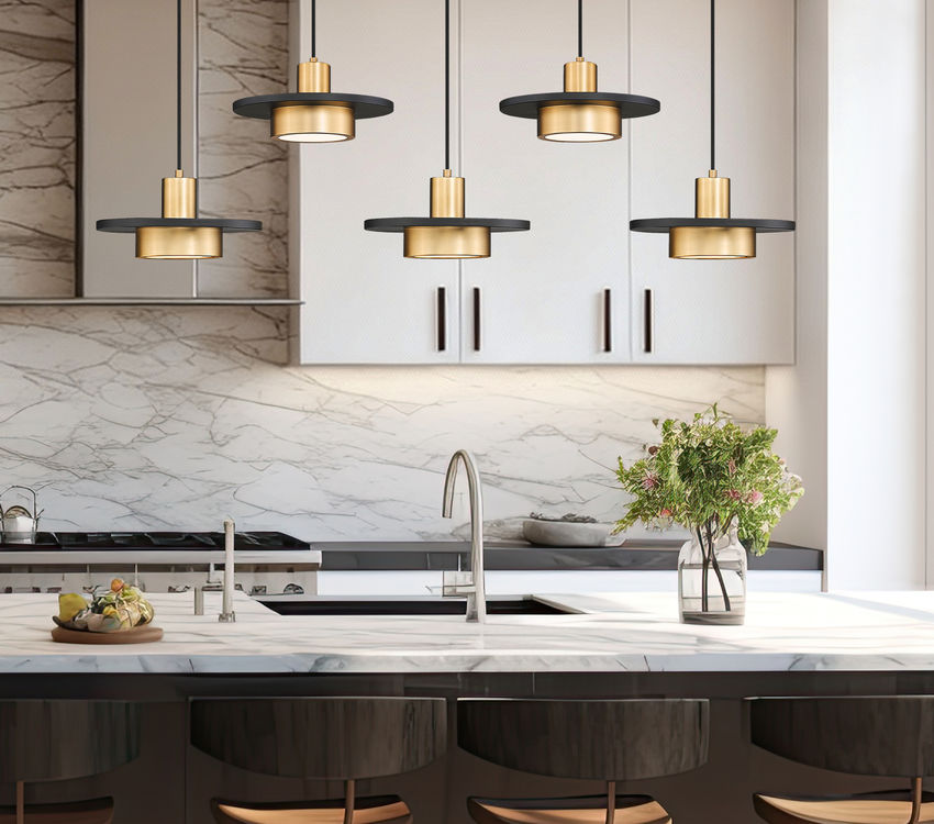 Z-Lite Ludo 12" 5-Light LED-Integrated Matte Black and Modern Gold Steel Frame Frosted Acrylic Shade Linear Chandelier