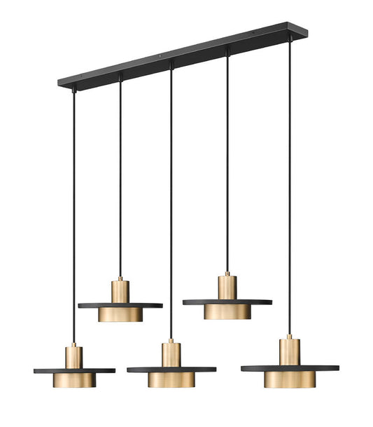 Z-Lite Ludo 12" 5-Light LED-Integrated Matte Black and Modern Gold Steel Frame Frosted Acrylic Shade Linear Chandelier