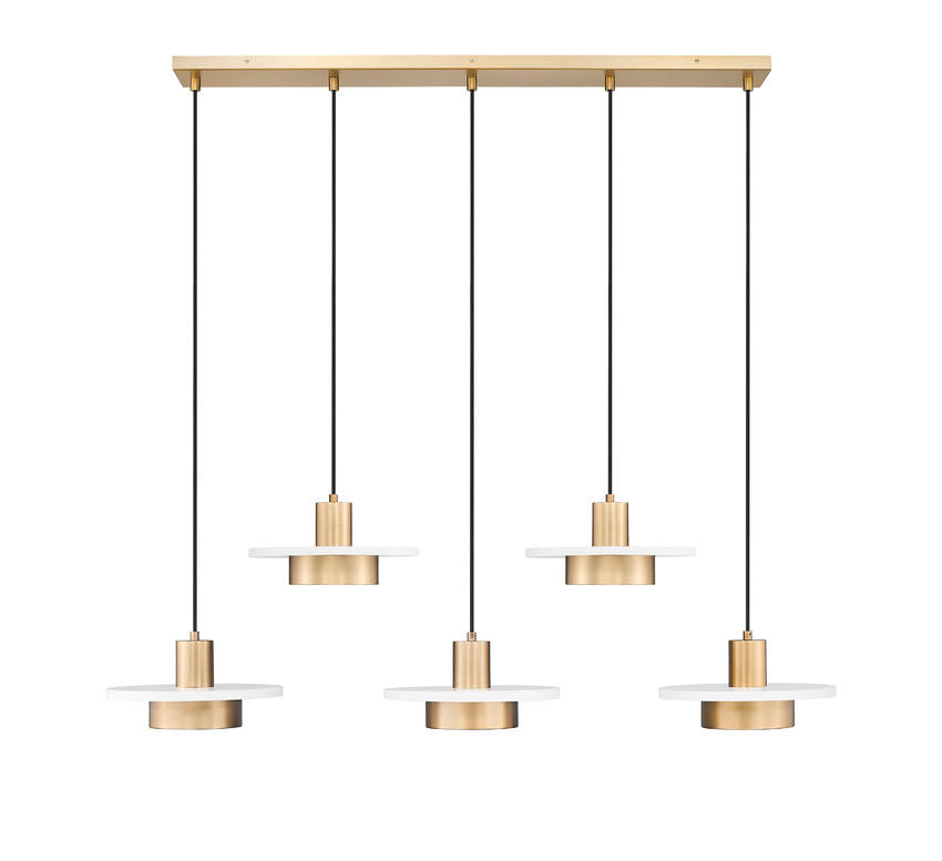 Z-Lite Ludo 12" 5-Light LED-Integrated Matte White and Modern Gold Steel Frame Frosted Acrylic Shade Linear Chandelier
