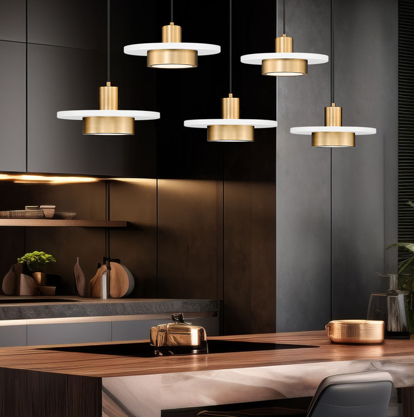 Z-Lite Ludo 12" 5-Light LED-Integrated Matte White and Modern Gold Steel Frame Frosted Acrylic Shade Linear Chandelier