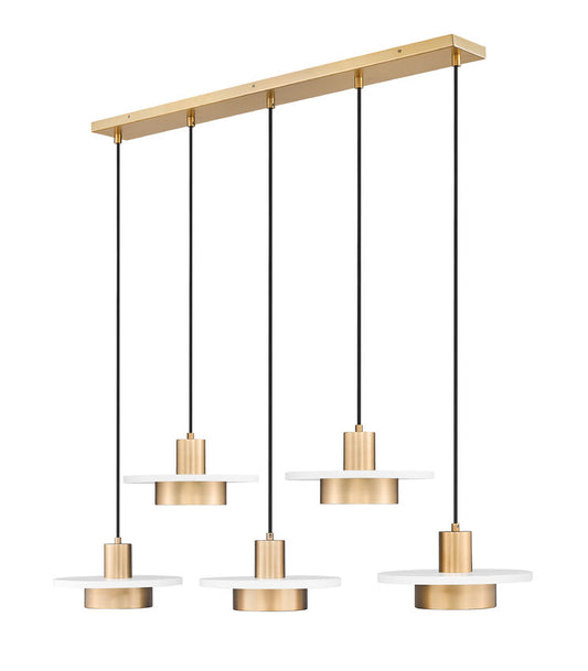 Z-Lite Ludo 12" 5-Light LED-Integrated Matte White and Modern Gold Steel Frame Frosted Acrylic Shade Linear Chandelier