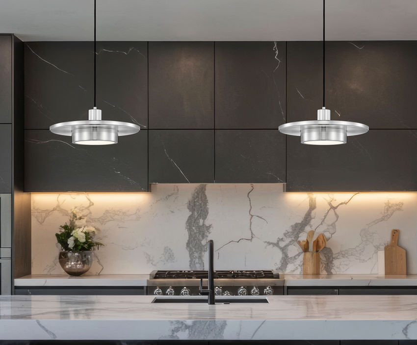 Z-Lite Ludo 16" 1-Light LED-Integrated Brushed Nickel Steel Frame Frosted Acrylic Shade Pendant Light