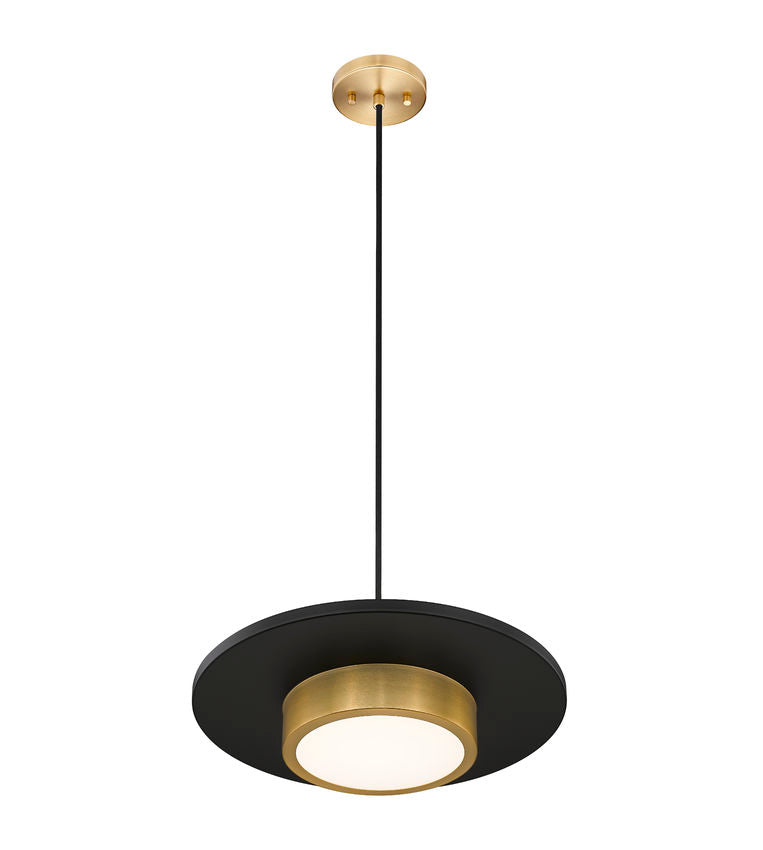 Z-Lite Ludo 16" 1-Light LED-Integrated Matte Black and Modern Gold Steel Frame Frosted Acrylic Shade Pendant Light