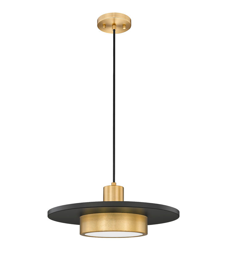 Z-Lite Ludo 16" 1-Light LED-Integrated Matte Black and Modern Gold Steel Frame Frosted Acrylic Shade Pendant Light