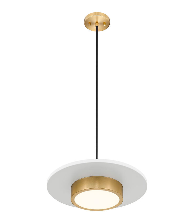 Z-Lite Ludo 16" 1-Light LED-Integrated Matte White and Modern Gold Steel Frame Frosted Acrylic Shade Pendant Light