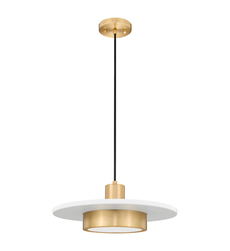 Z-Lite Ludo 16" 1-Light LED-Integrated Matte White and Modern Gold Steel Frame Frosted Acrylic Shade Pendant Light