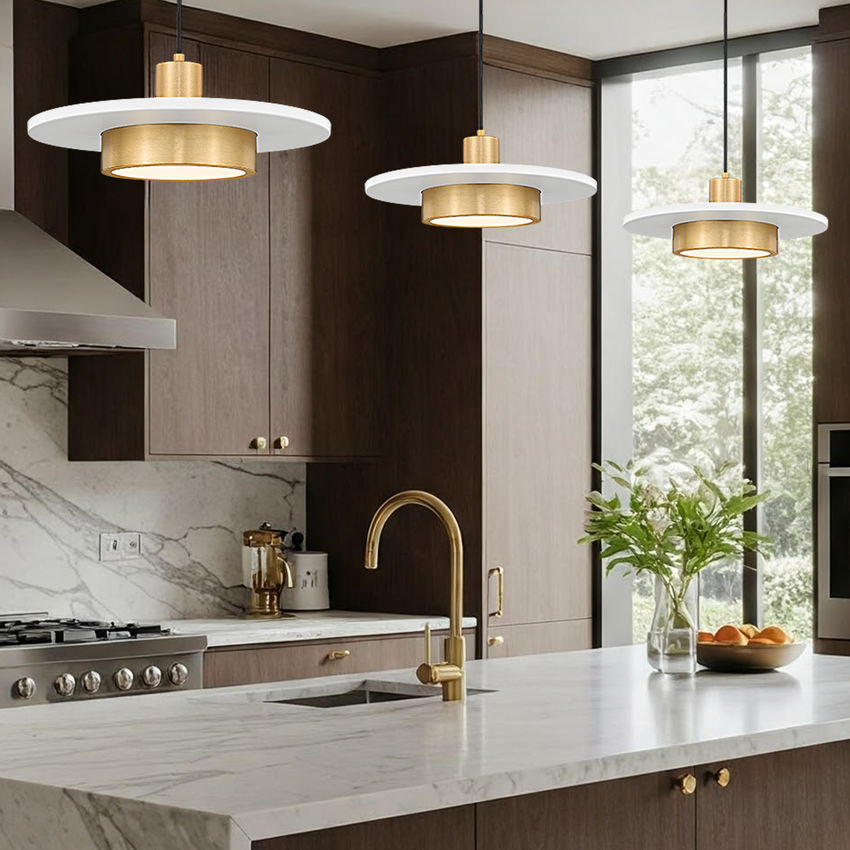 Z-Lite Ludo 16" 1-Light LED-Integrated Matte White and Modern Gold Steel Frame Frosted Acrylic Shade Pendant Light